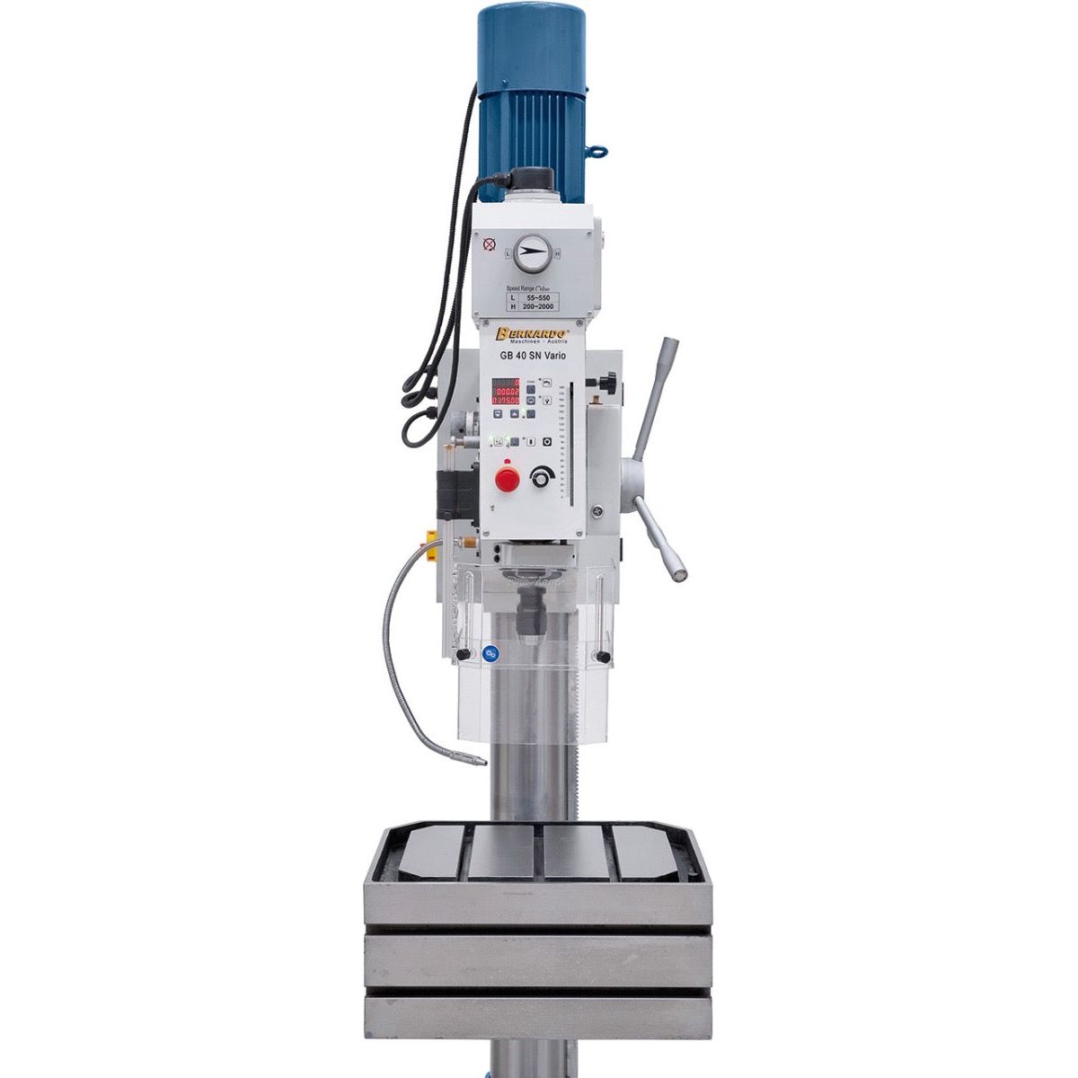BERNARDO Getriebebohrmaschine mit stufenloser Drehzahl – Modell GB 40 SN Vario mit Winkeltisch