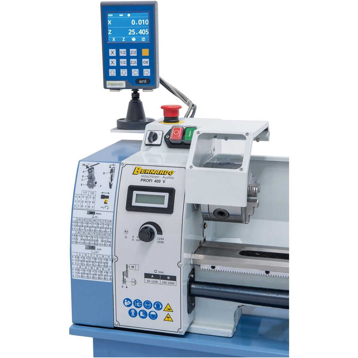 BERNARDO Leitspindeldrehmaschine – Modell Profi 400 V / 230 V inkl. 2-Achs Digitalanzeige DT 40