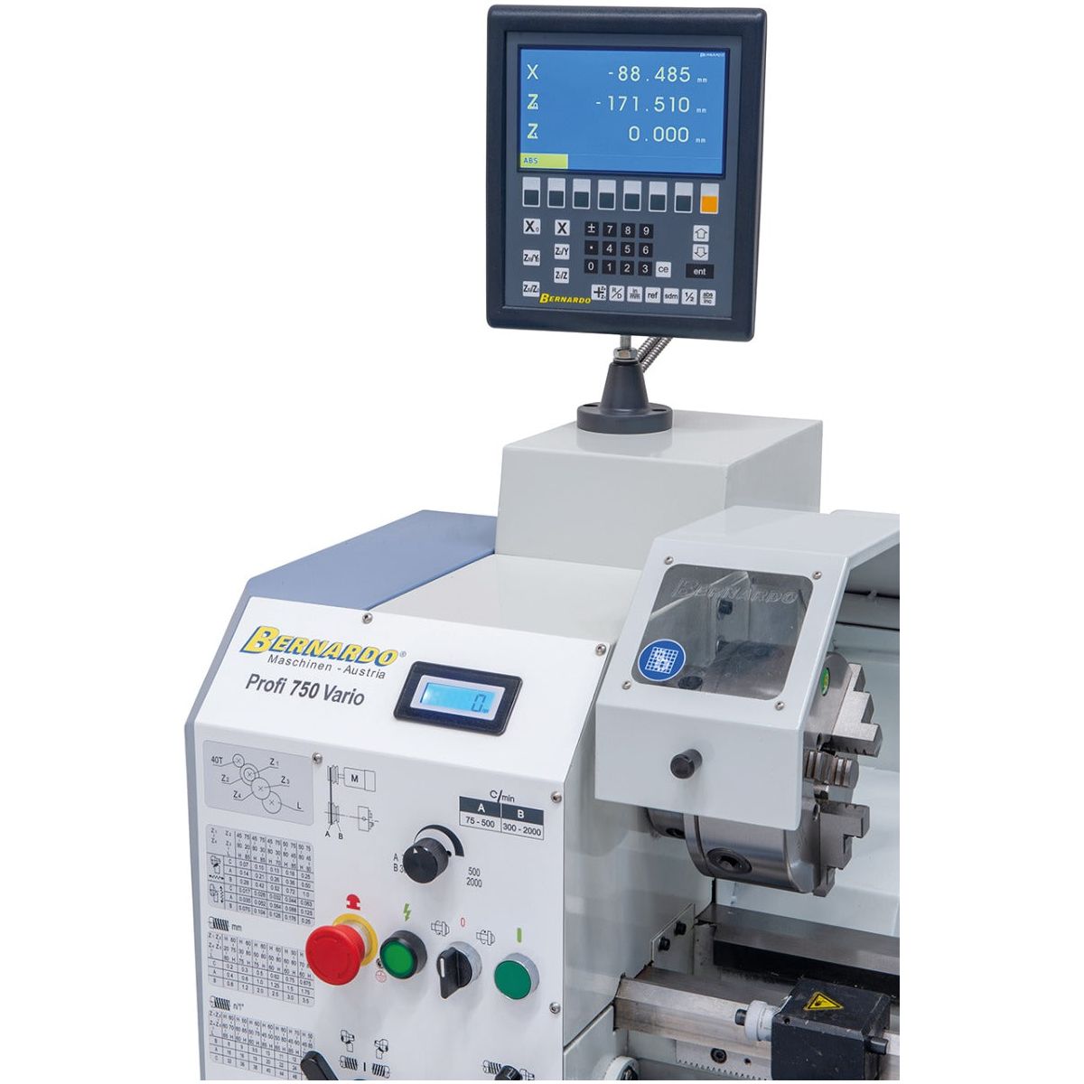 BERNARDO Leit- und Zugspindeldrehmaschine – Modell Profi 750 Vario / 400 V inkl. 2-Achs-Digitalanzeige ES-12 V