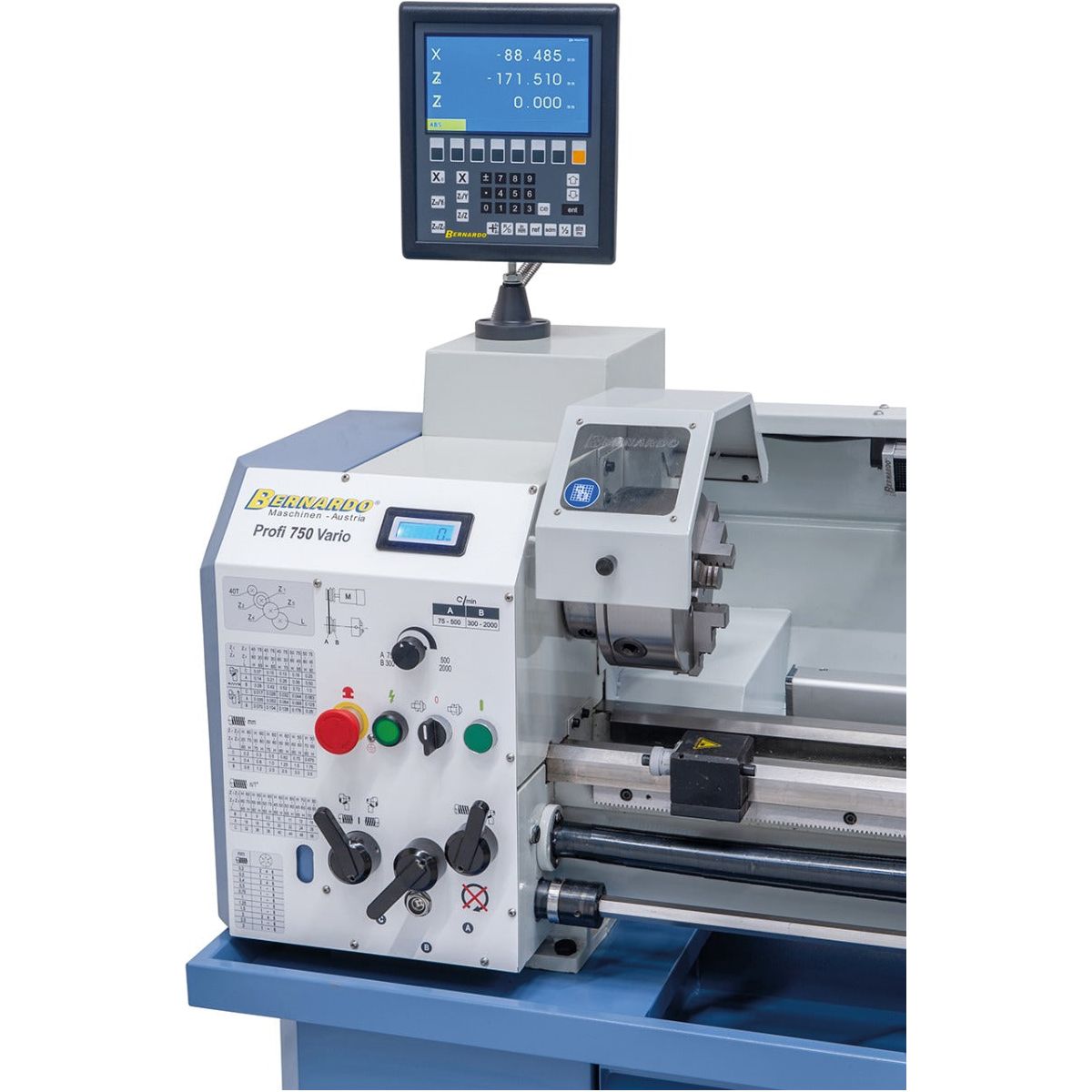 BERNARDO Leit- und Zugspindeldrehmaschine – Modell Profi 750 Vario / 400 V inkl. 2-Achs-Digitalanzeige ES-12 V