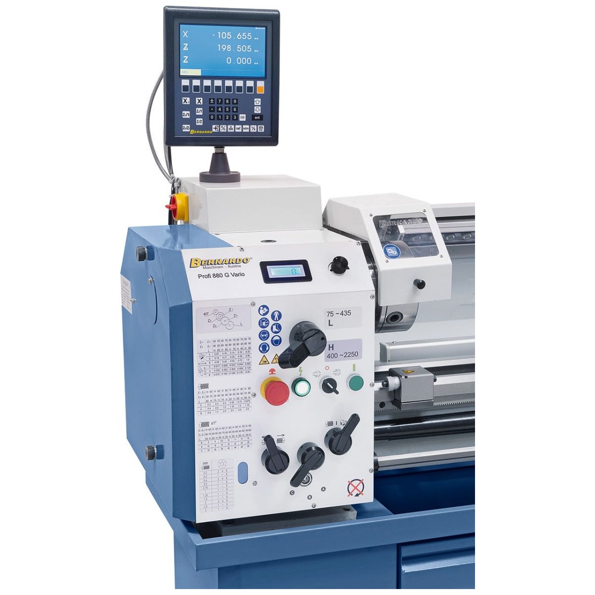 BERNARDO Leit- und Zugspindeldrehmaschine – Modell Profi 880 G Vario / 400 V inkl. 2-Achs-Digitalanzeige ES-12 V