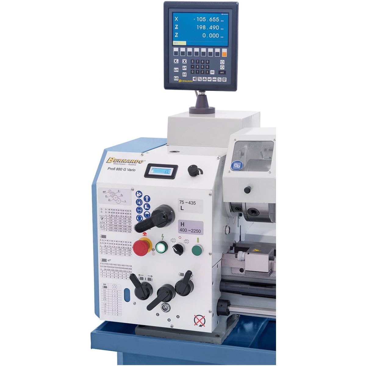 BERNARDO Leit- und Zugspindeldrehmaschine – Modell Profi 880 G Vario / 400 V inkl. 2-Achs-Digitalanzeige ES-12 V