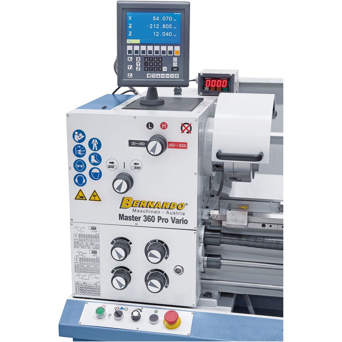 BERNARDO Universaldrehmaschine mit stufenloser Drehzahl – Modell Master 360 Pro Vario inkl. 3-Achs-Digitalanzeige ES-12 V