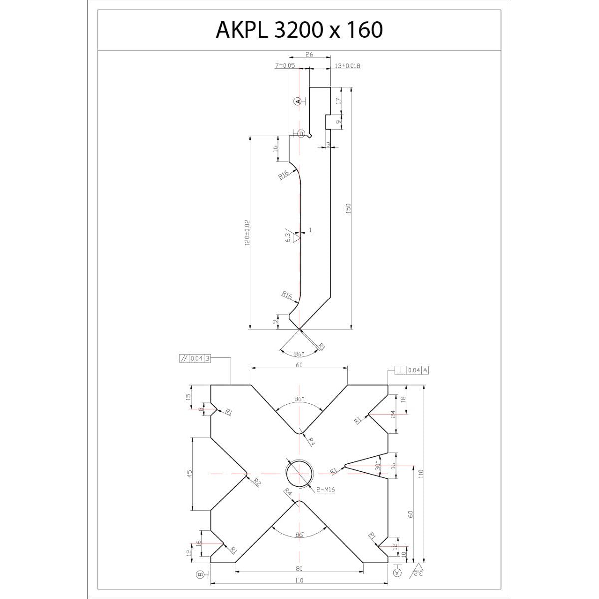 BERNARDO Hydraulische Abkantpresse – Modell AKPL 3200 x 160 mit manueller Bombiereinrichtung