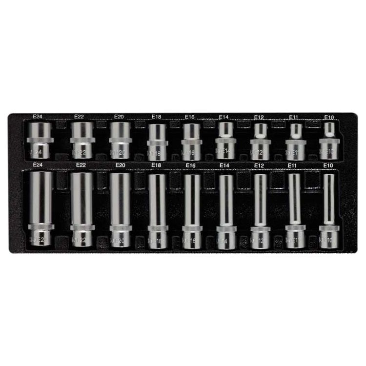 Deltach 1/2" Stecknuss, Steckschlüsselnsatz E-Torx, kurz+lang, 18 Stück, S-Module 126000