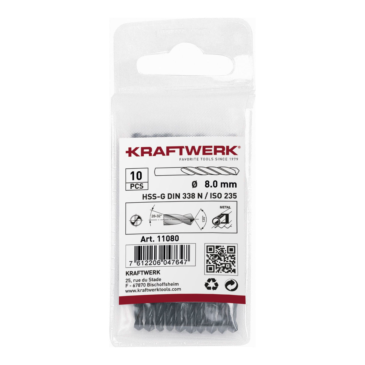KRAFTWERK Spiralbohrer HSS-R DIN 338 Typ N 1.0 mm - KW-10010