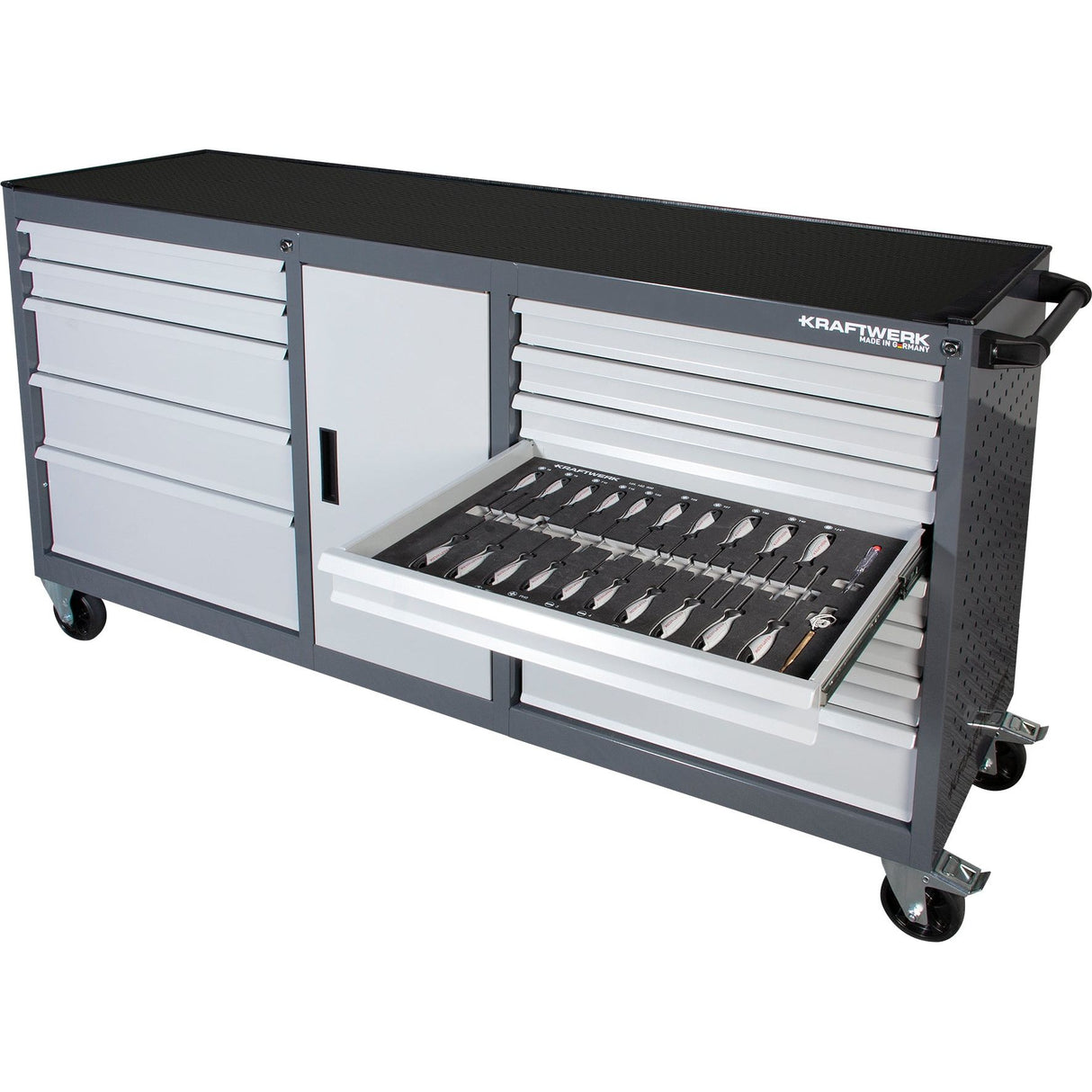 Kraftwerk Werkstattwagen bestückt - Werkstattwagen mit Werkzeug bestückt „Made in Germany" Modell BASIC LINE BT1800, 13 Schubladen + 1 Schrank, 395-tlg