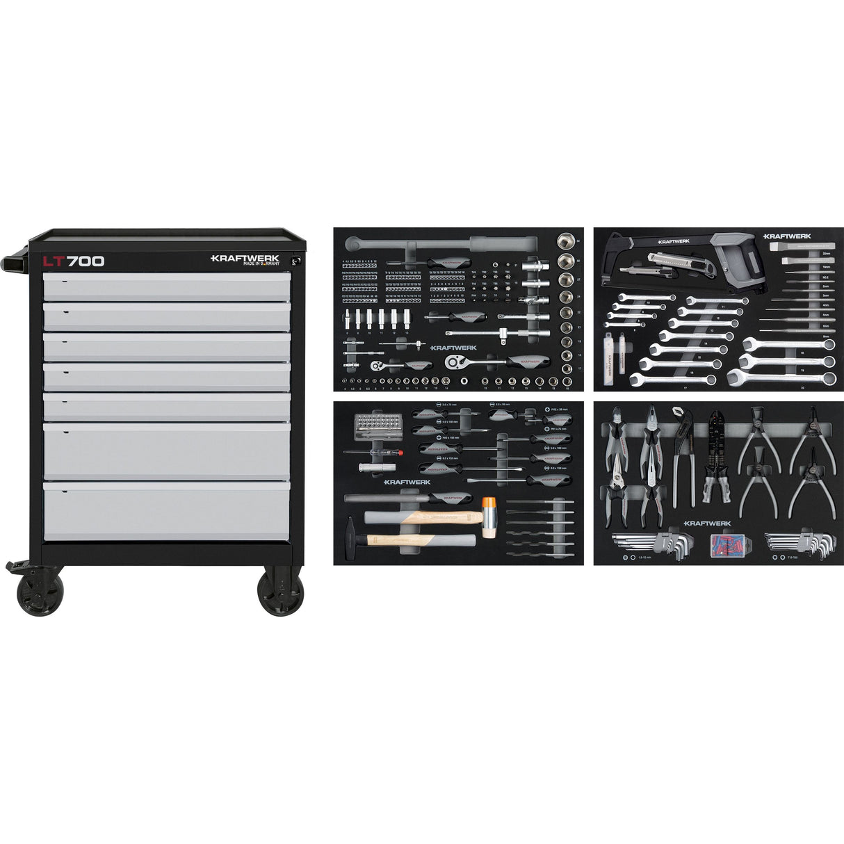 Kraftwerk Werkstattwagen bestückt - Werkstattwagen mit Werkzeug bestückt „Made in Germany“ Modell LT LINE LT700, 7 Schubladen, 337-tlg