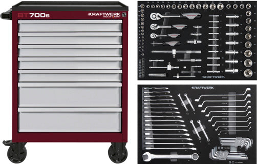 KRAFTWERK BASIC LINE BT700s Classic Werkstattwagen | 7 Schubladen, rot-grau, 132-tlg. - KW-102.107.CLA1