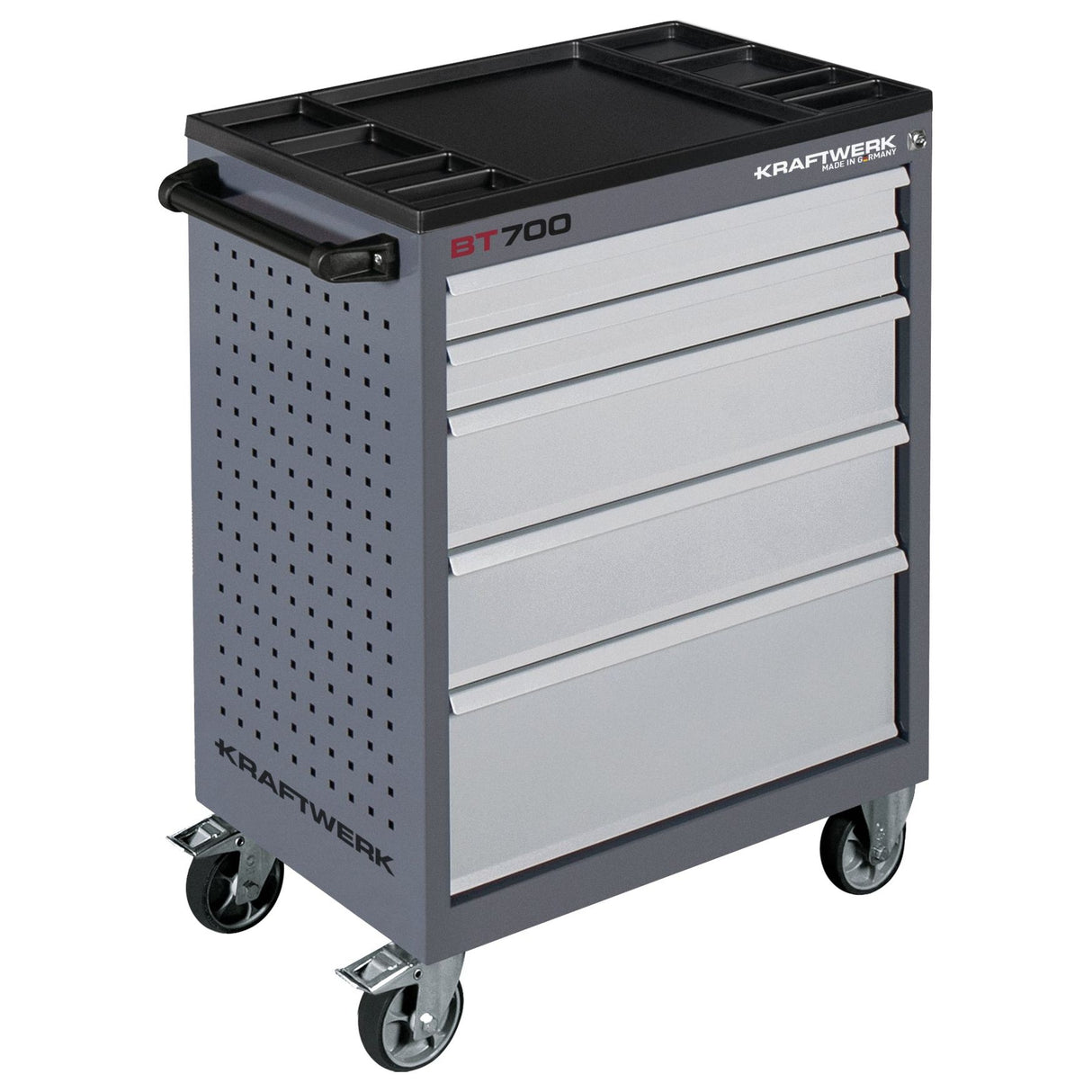 Kraftwerk Werkstattwagen bestückt - Werkstattwagen mit Werkzeug bestückt „Made in Germany“ Modell BASIC LINE BT700, 5 Schubladen, 154-tlg