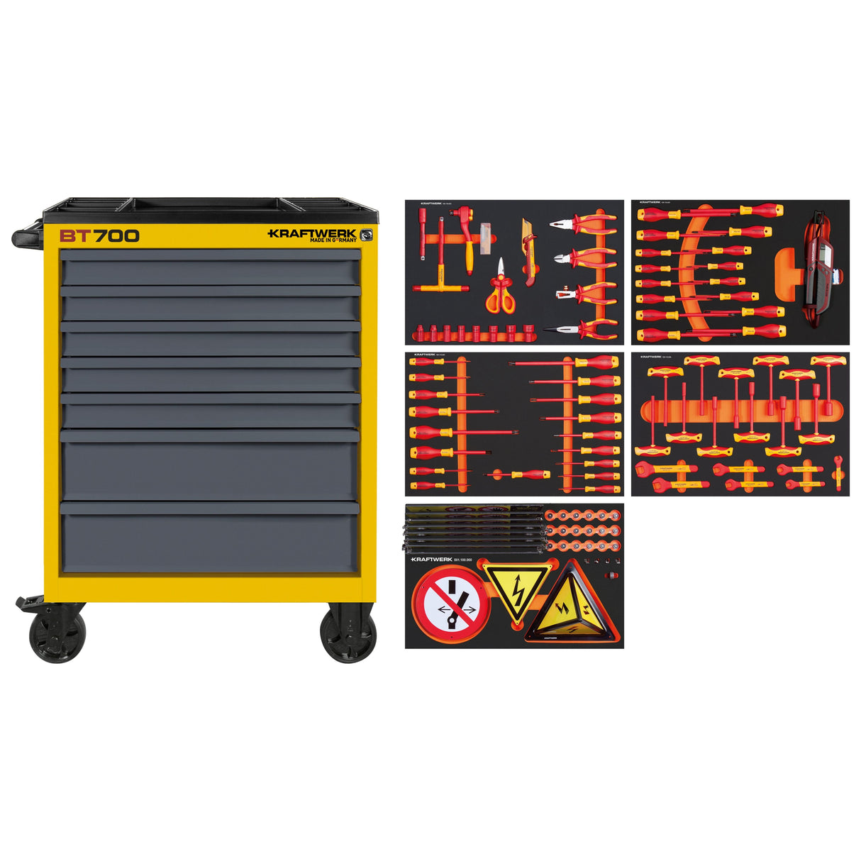 Kraftwerk Werkstattwagen bestückt - Werkstattwagen mit Werkzeug bestückt „Made in Germany" Modell BASIC LINE VDE-Wagen BT700, 7 Schubladen, 116-tlg