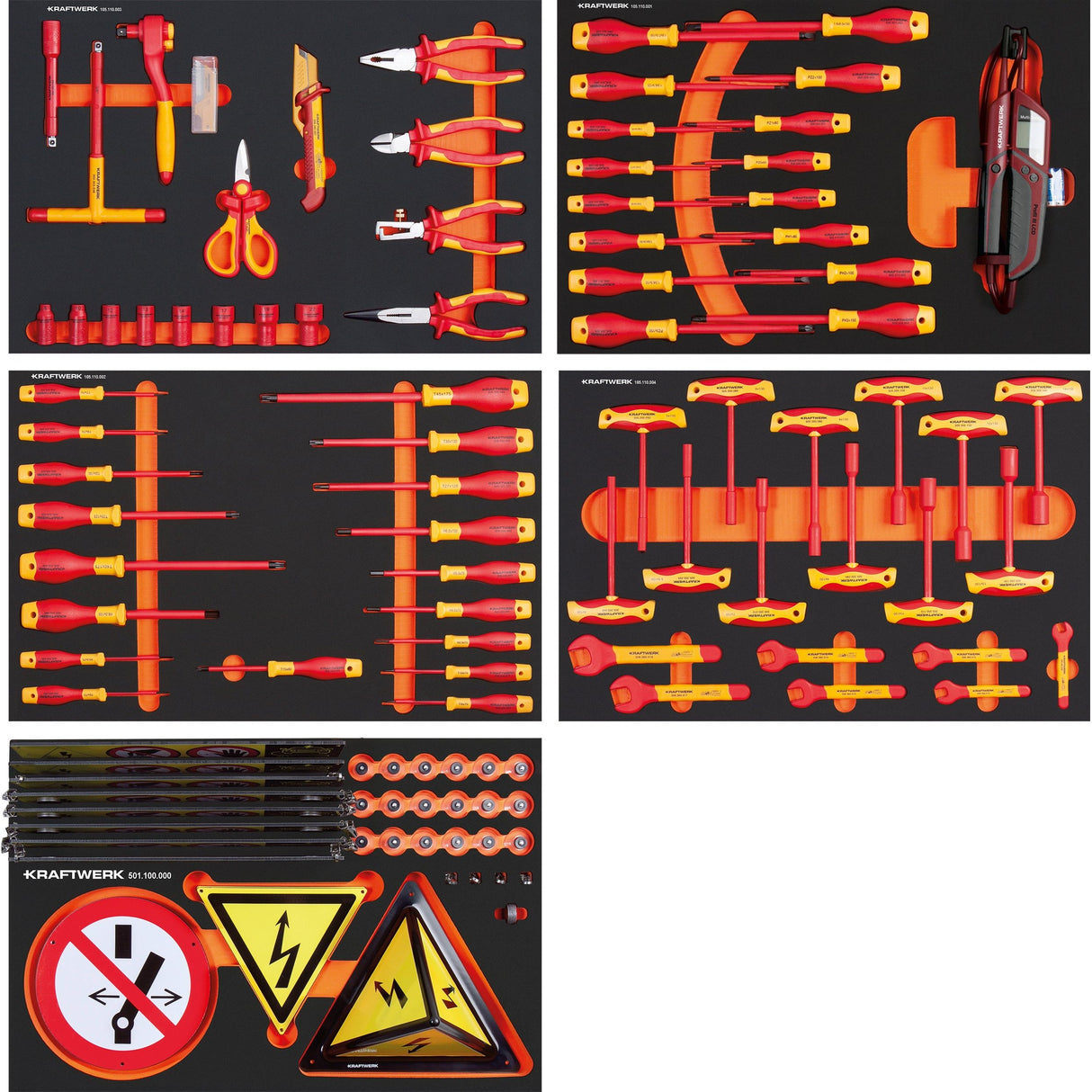 Kraftwerk Werkstattwagen bestückt - Werkstattwagen mit Werkzeug bestückt „Made in Germany" Modell BASIC LINE VDE-Wagen BT700, 7 Schubladen, mit Absperrmaterial, 124-tlg