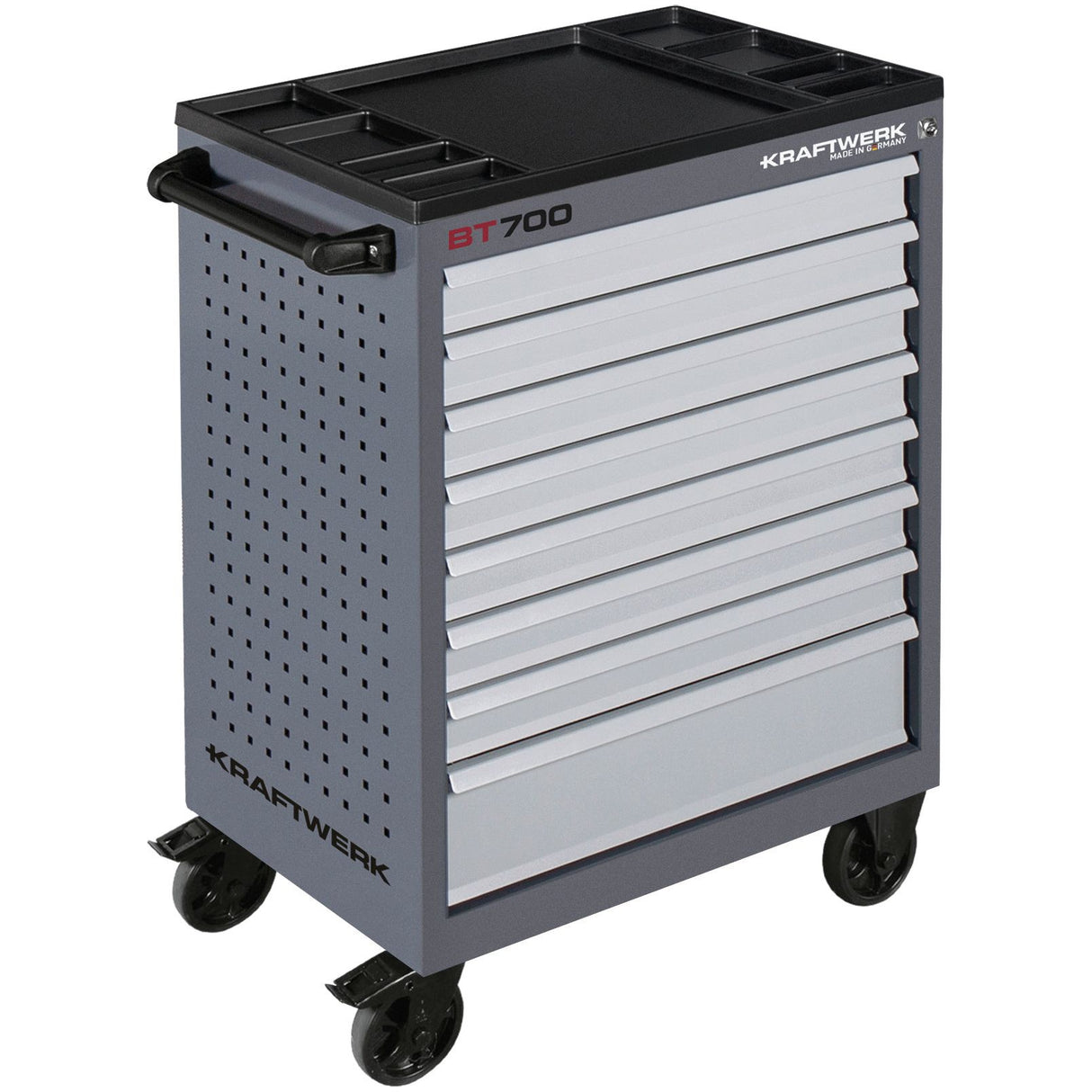 Kraftwerk Werkstattwagen bestückt „Made in Germany" BT700 Profi Werkstattwagen mit Werkzeug bestückt, 8 Schubladen, PRO, 296-tlg.