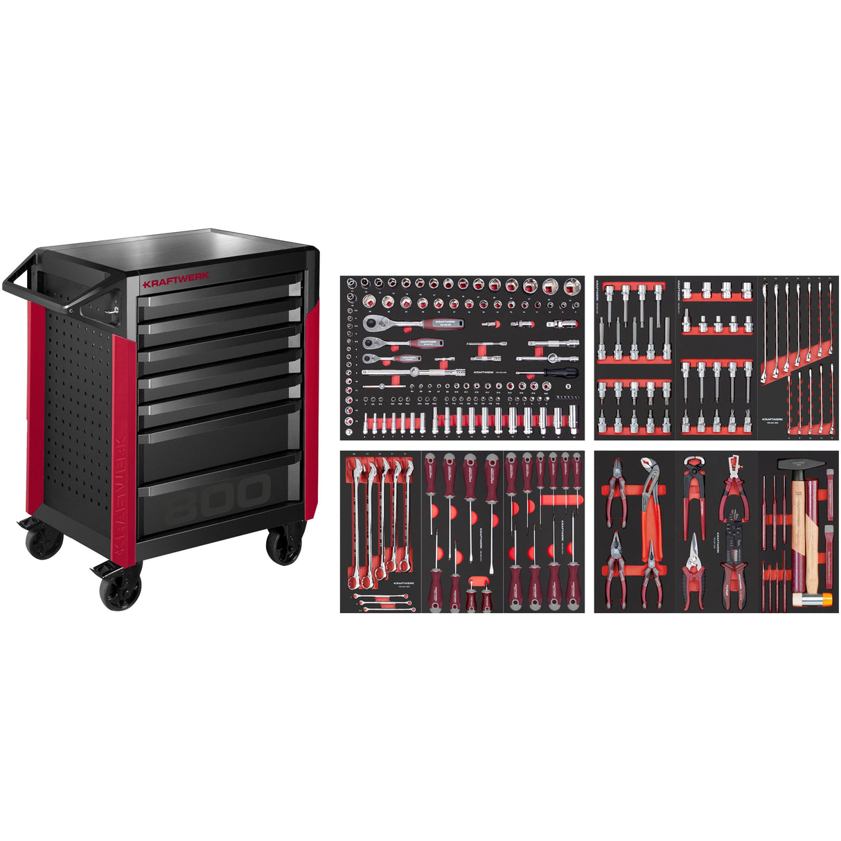 Kraftwerk Werkstattwagen bestückt - Werkstattwagen mit Werkzeug bestückt „Made in Germany“ Modell PRO LINE PT800, 7 Schubladen, 220-tlg