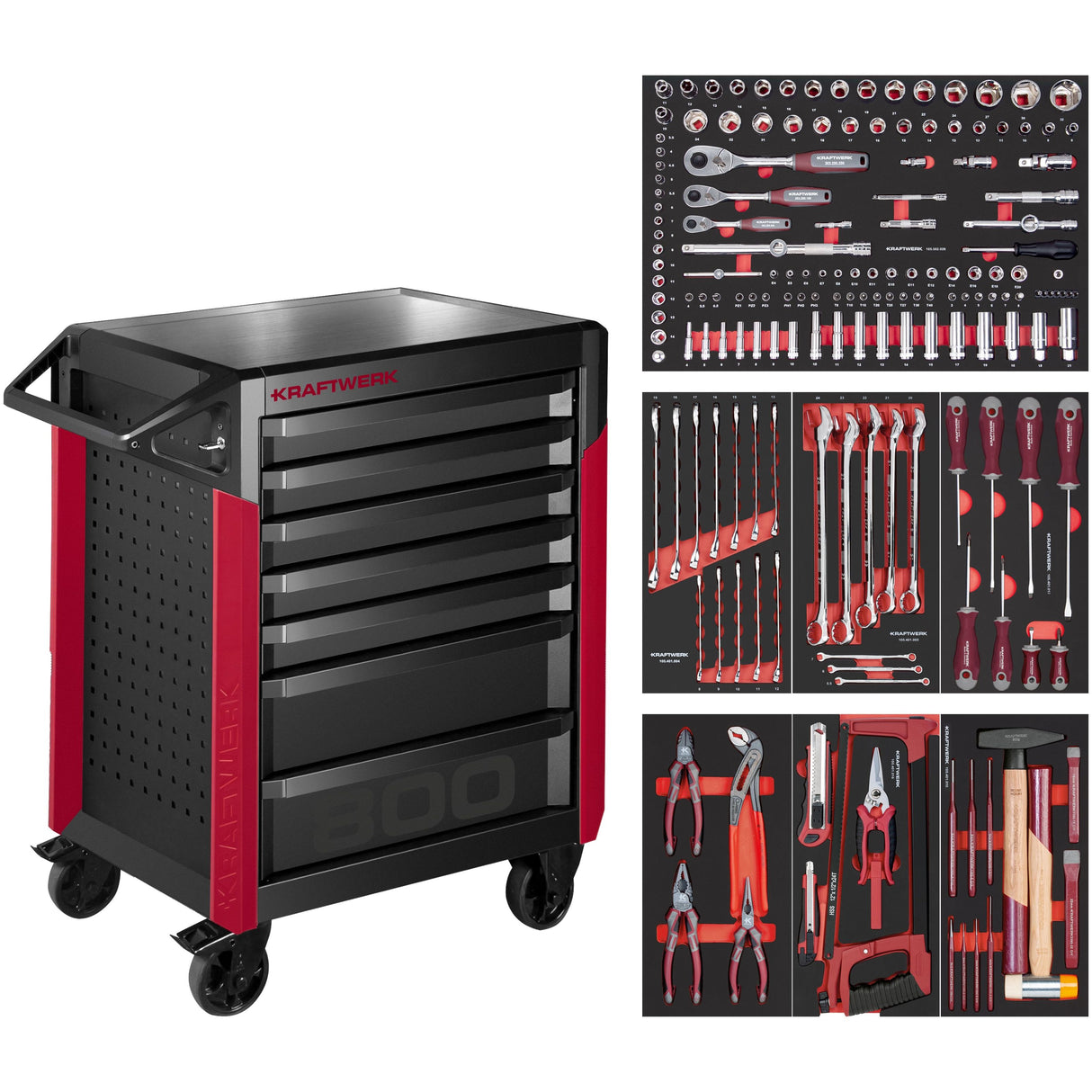 Kraftwerk Werkstattwagen bestückt - Werkstattwagen mit Werkzeug bestückt „Made in Germany“ Modell PRO LINE PT800, 7 Schubladen, 189-tlg