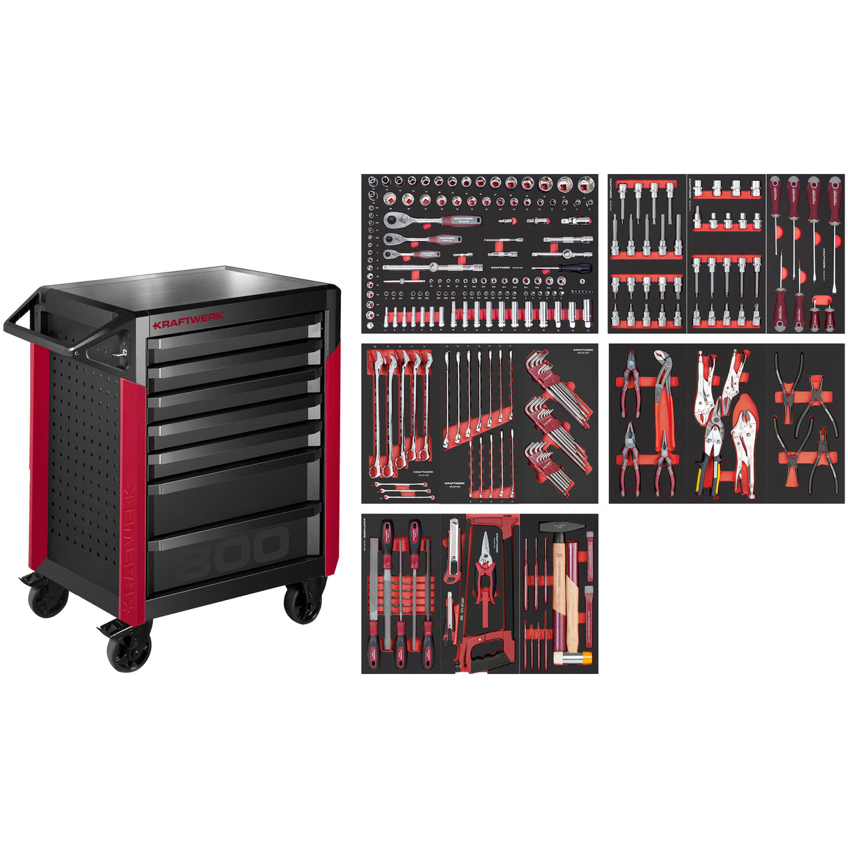 Kraftwerk Werkstattwagen bestückt - Werkstattwagen mit Werkzeug bestückt „Made in Germany“ Modell PRO LINE PT800, 7 Schubladen, 274-tlg