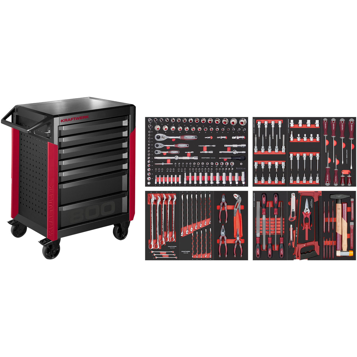 Kraftwerk Werkstattwagen bestückt - Werkstattwagen mit Werkzeug bestückt „Made in Germany“ Modell PRO LINE PT800, 7 Schubladen, 238-tlg