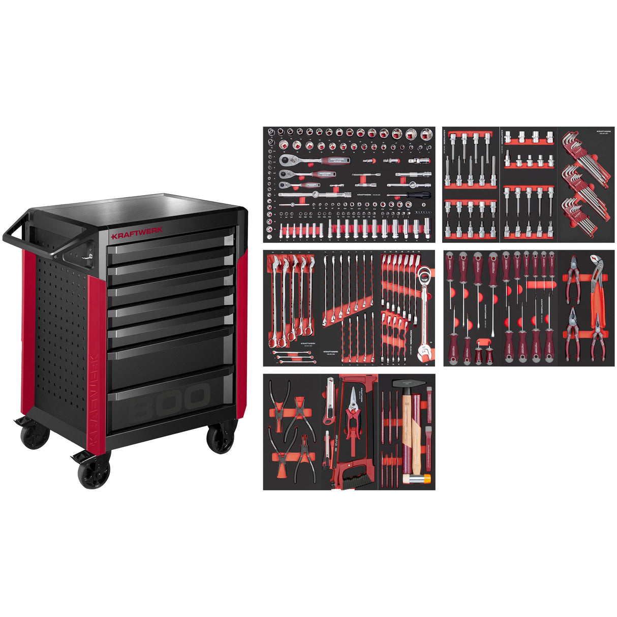 Kraftwerk Werkstattwagen bestückt - Werkstattwagen mit Werkzeug bestückt „Made in Germany“ Modell PRO LINE PT800, 7 Schubladen, 283-tlg