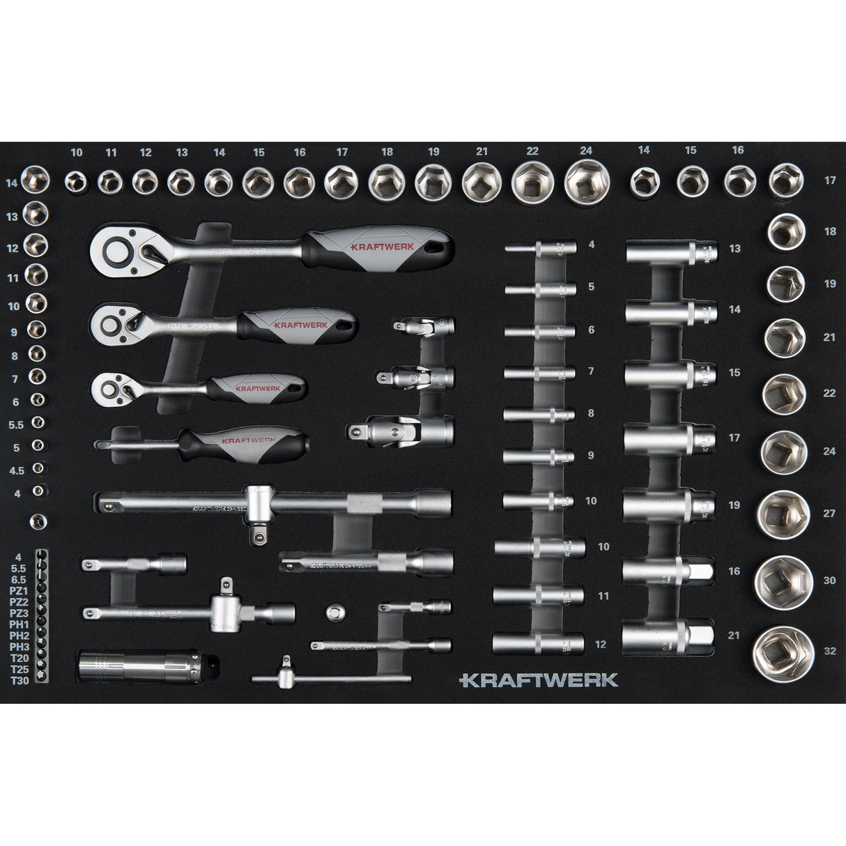 Kraftwerk BASIC LINE 1/4“ + 3/8“ + 1/2“ Steckschlüssel-Satz, EVA-Einlage, 60 x 40 cm, 86-tlg