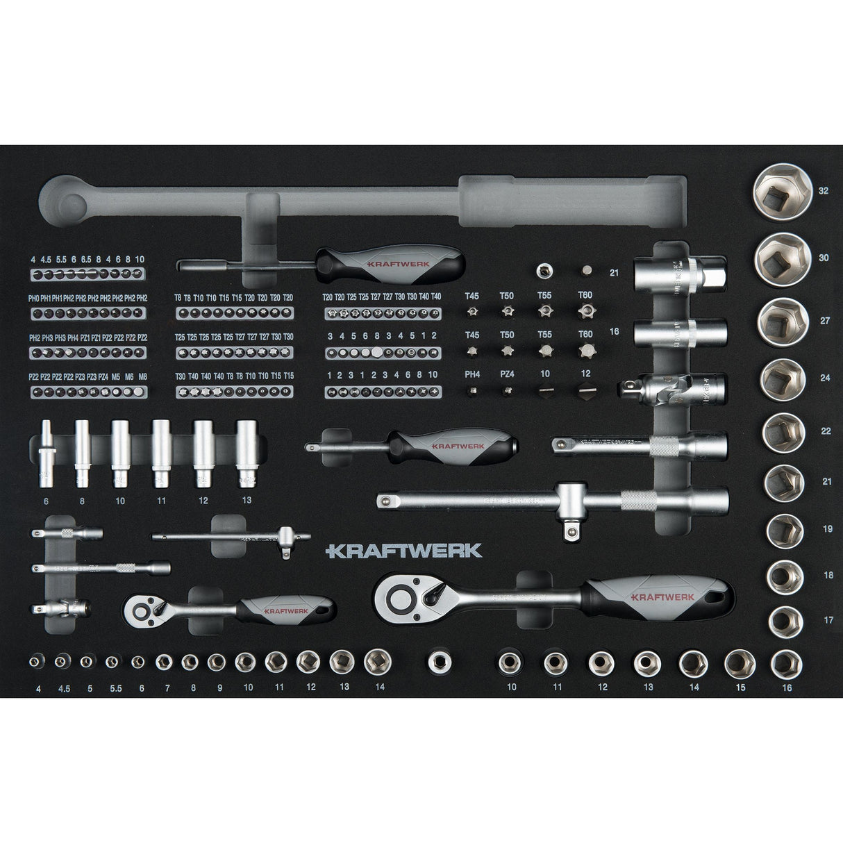 Kraftwerk BASIC LINE 1/4" + 1/2" Steckschlüssel- & Schraubendreherbit-Satz, EVA-Einlage, 60 x 40 cm, 164-tlg