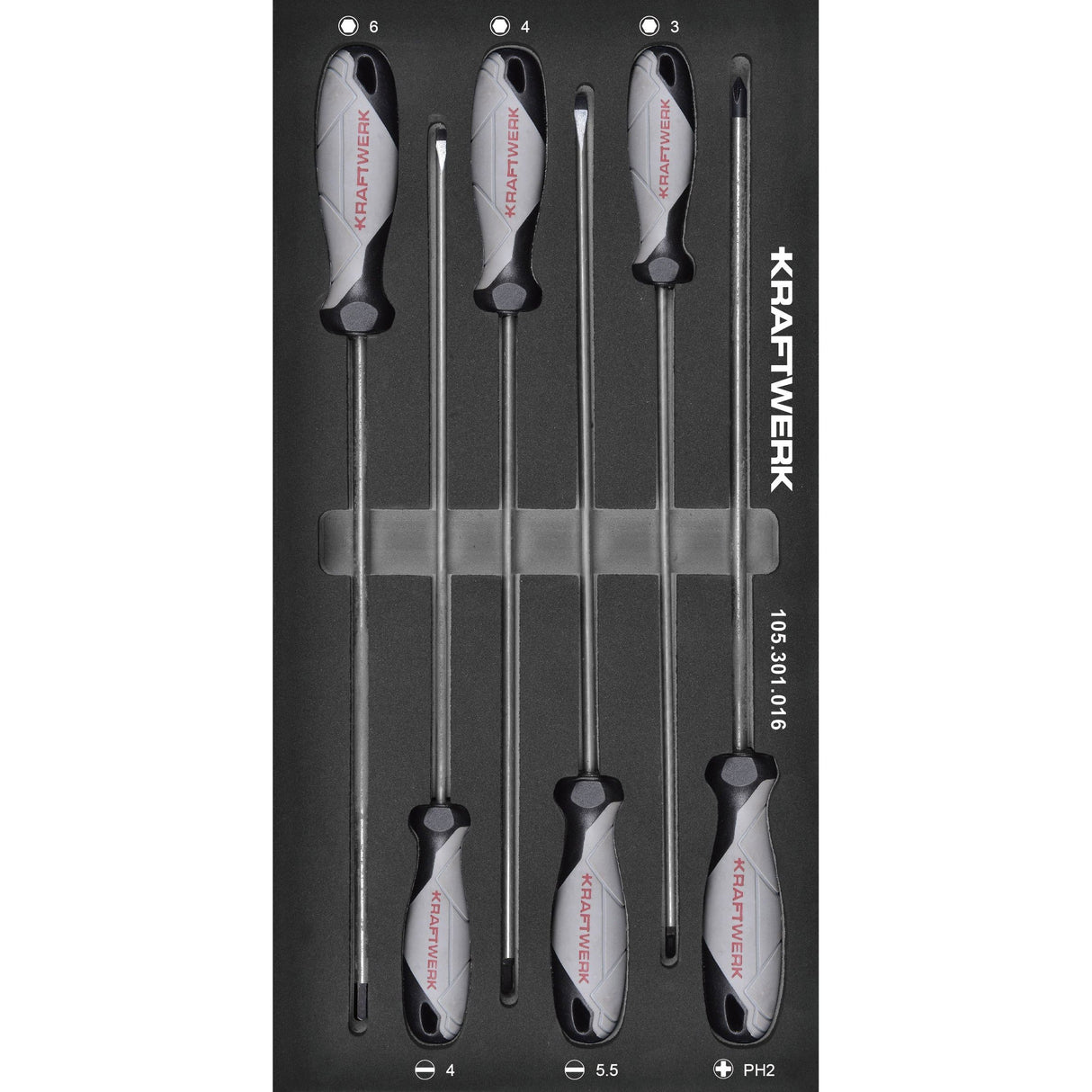 Kraftwerk BASIC LINE Schraubendreher Set, Schlitz & Phillips PH, 250 mm lang, EVA-Einlage, 20 x 40 cm, 6-tlg