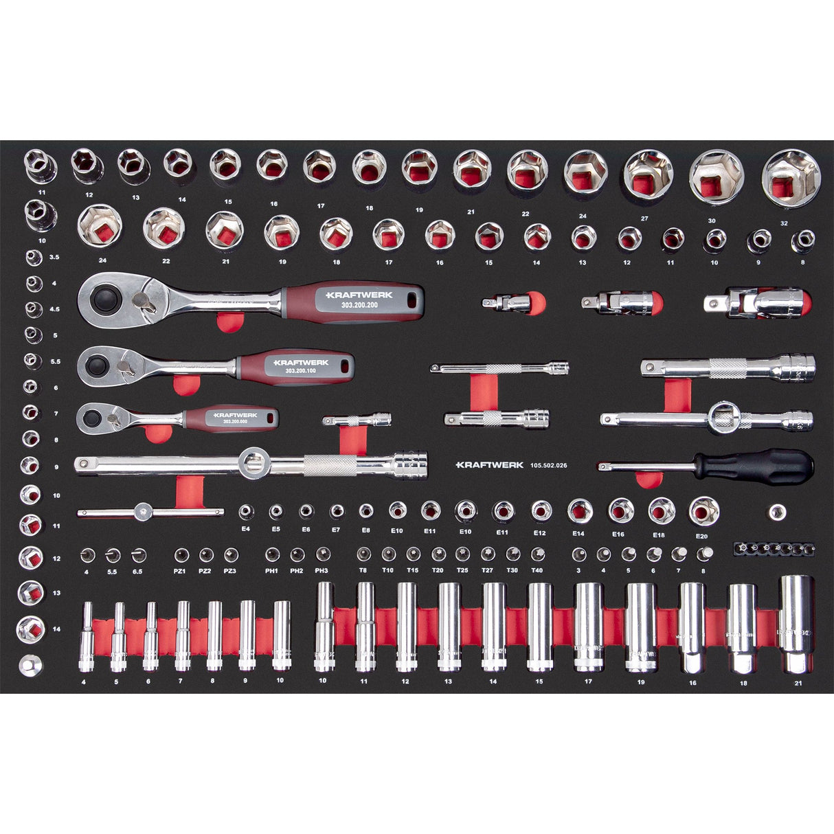 Kraftwerk PRO LINE 1/4" + 3/8" + 1/2" Umschaltknarren Steckschlüsselsatz, EVA-Einlage, 60 x 40 cm, 125-tlg