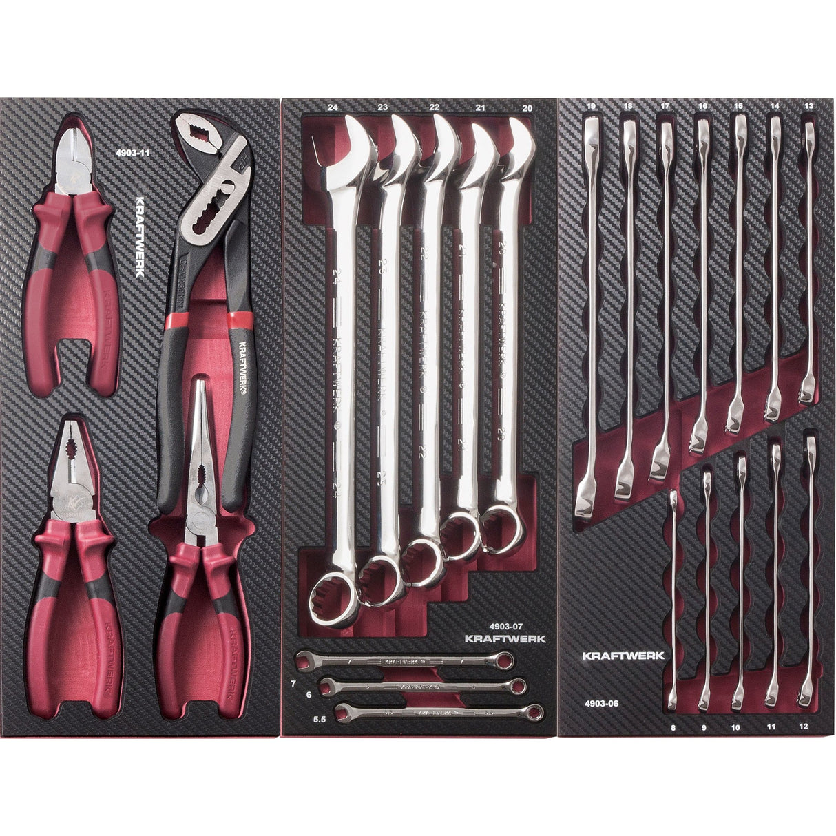Kraftwerk PRO LINE Werkzeug-Satz, EVA, Ring-Maulschlüssel und Zangen, 24-tlg