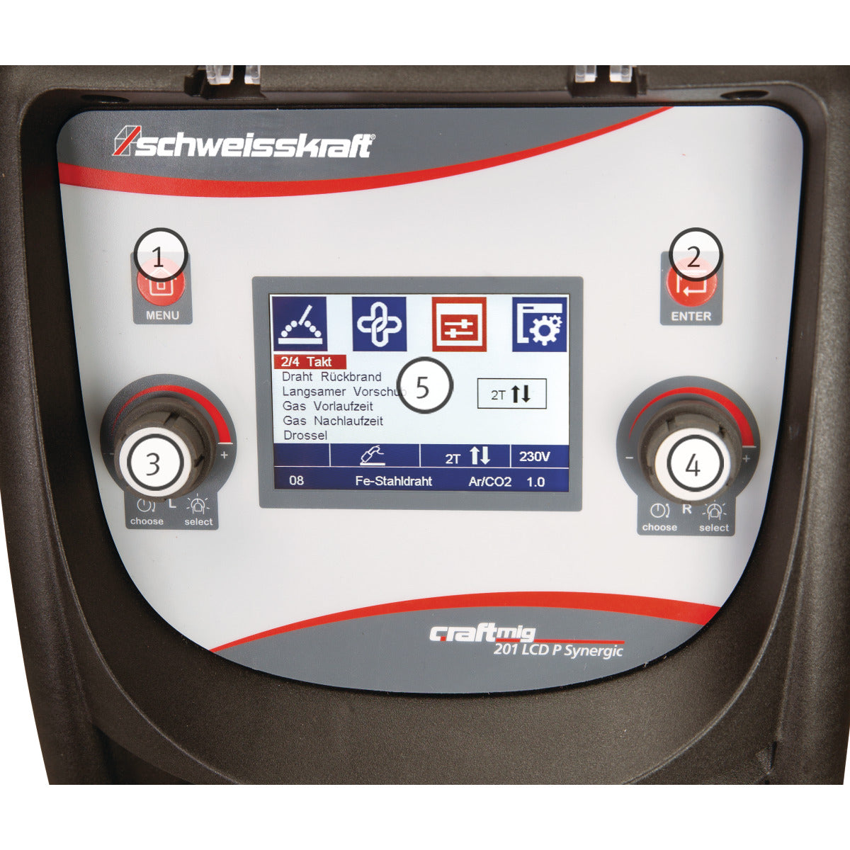 Schweisskraft Impuls-Schutzgasschweißgerät CRAFT-MIG 201 LCD P Synergic inkl. Schweißhelm und Handschuhe – Version 1 - SM-1071201SET