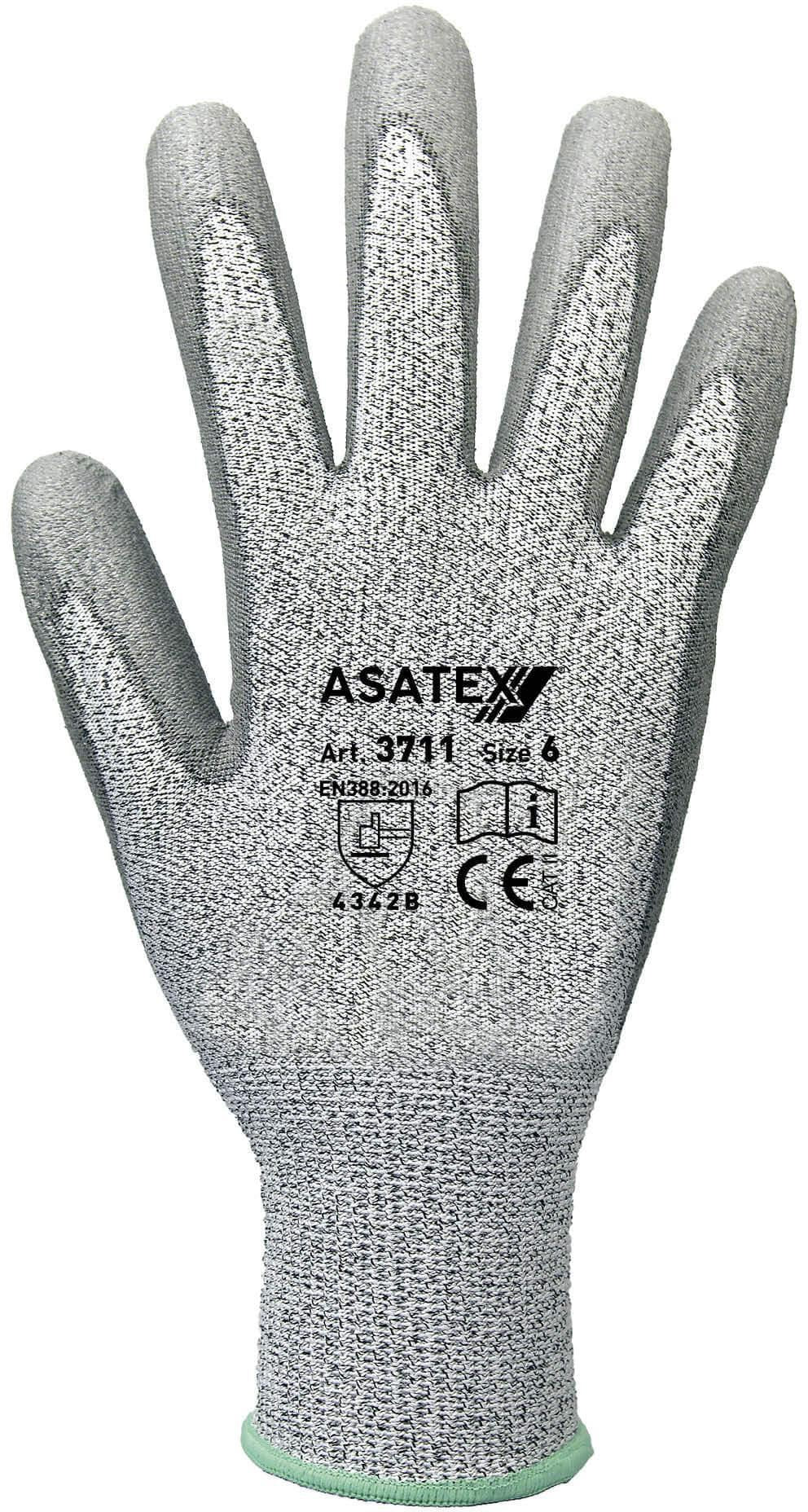 ASATEX Schnittschutzhandschuhe Gr.8 grau EN 388 PSA II – 10 Paar, PU-beschichtet, Level B