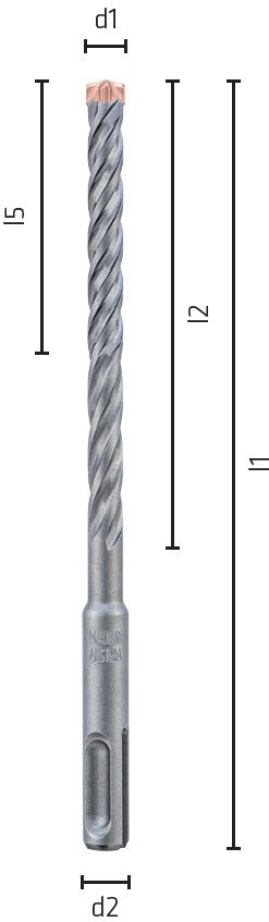 ALPEN Hammerbohrer Force X SDS-plus Ø 5,0 mm, 4 Vollhartmetall-Schneiden, 110 mm