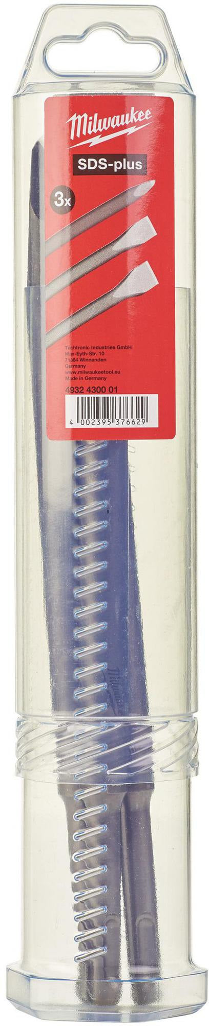 MILWAUKEE Meißel-Set 3-teilig mit Spitz-, Flach- und Breitmeißel, 250 mm Länge