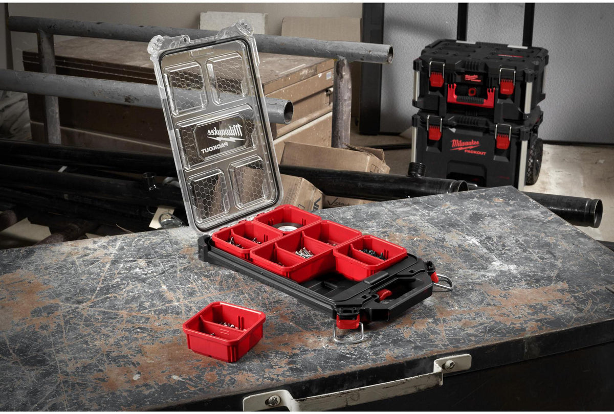 MILWAUKEE PACKOUT Slim Organizer mit 10 Einsätzen – Modularer Sortierkoffer