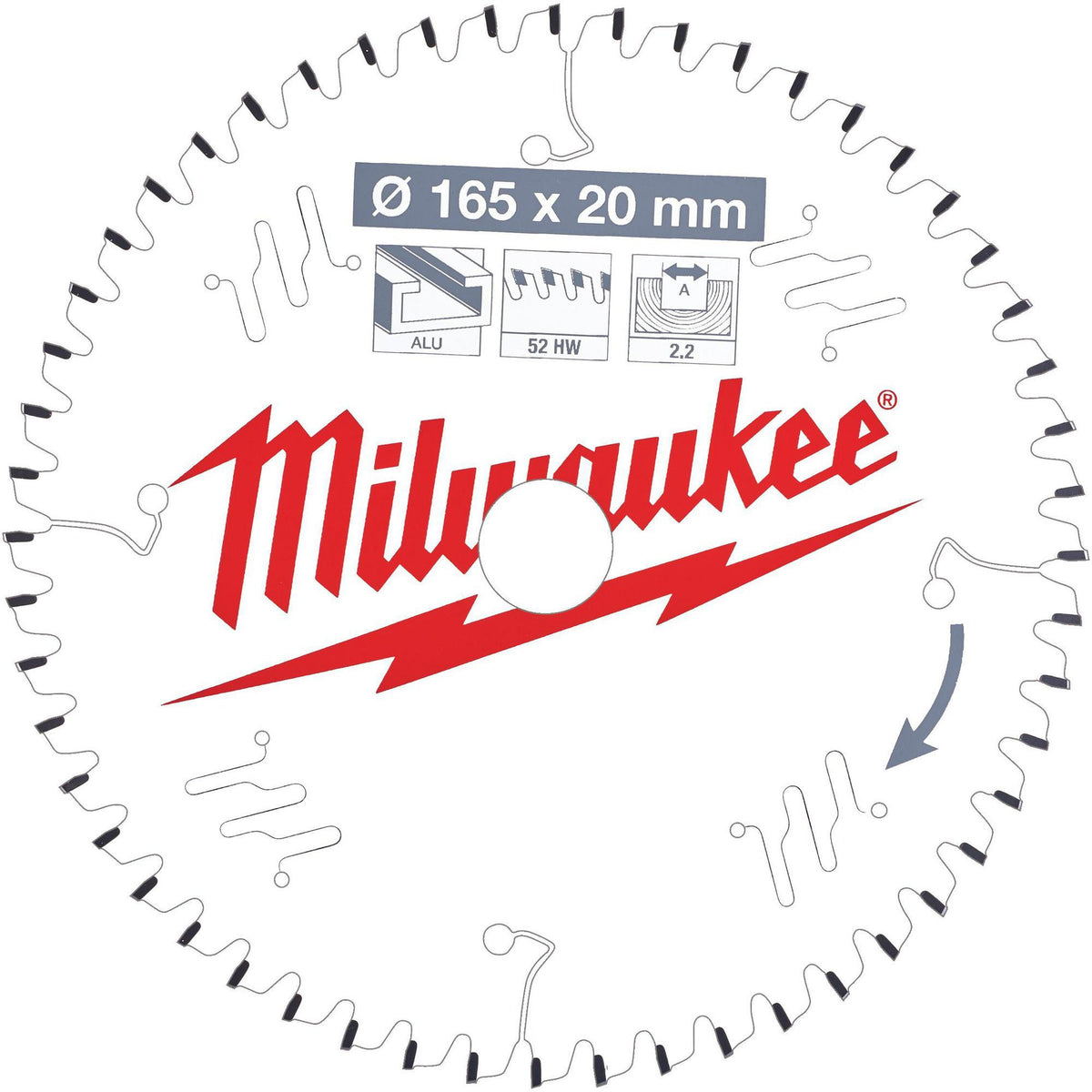 MILWAUKEE Kreissägeblatt 165 mm Z52 für Holz und Aluminium – Handkreissäge