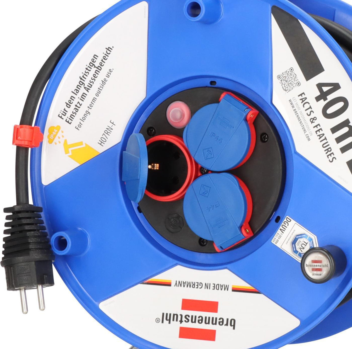 Brennenstuhl Kabeltrommel Garant 40m H07RN-F 3x1,5mm² mit 3 Schutzkontaktsteckdosen und cablepilot