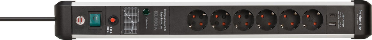 Brennenstuhl Steckdosenleiste Premium-Protect-Line 16 A 230 V mit 4 Steckdosen, Überspannungsschutz und Sicherungsautomat