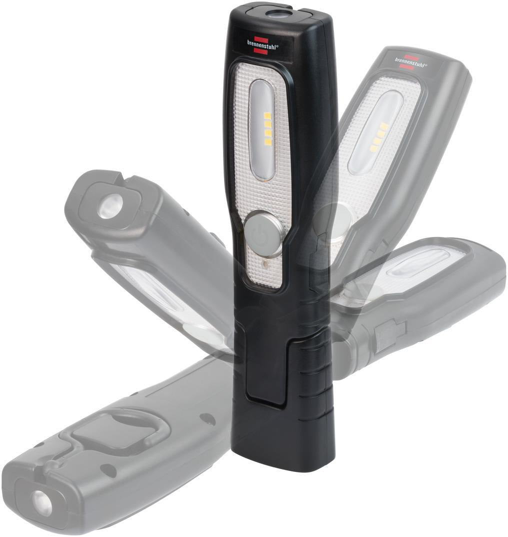 BRENNENSTUHL Akku-LED-Handleuchte HL 201 A – 250 + 70 lm, 3,7 V Li-Ion, knickbarer Fuß, Magnet