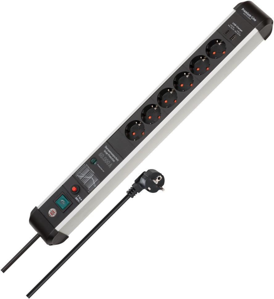 Brennenstuhl Steckdosenleiste Premium-Protect-Line 16 A 230 V mit 4 Steckdosen, Überspannungsschutz und Sicherungsautomat
