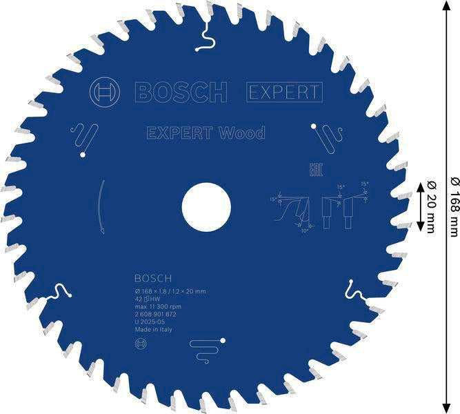 BOSCH Kreissägeblatt EXPERT for Wood AD 168 mm Z.16 WZ – Für saubere Holzschnitte