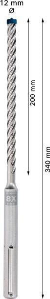 Bosch Hammerbohrer Expert SDS max-8X Ø12 mm, Arbeitslänge 200 mm, Gesamtlänge 340 mm
