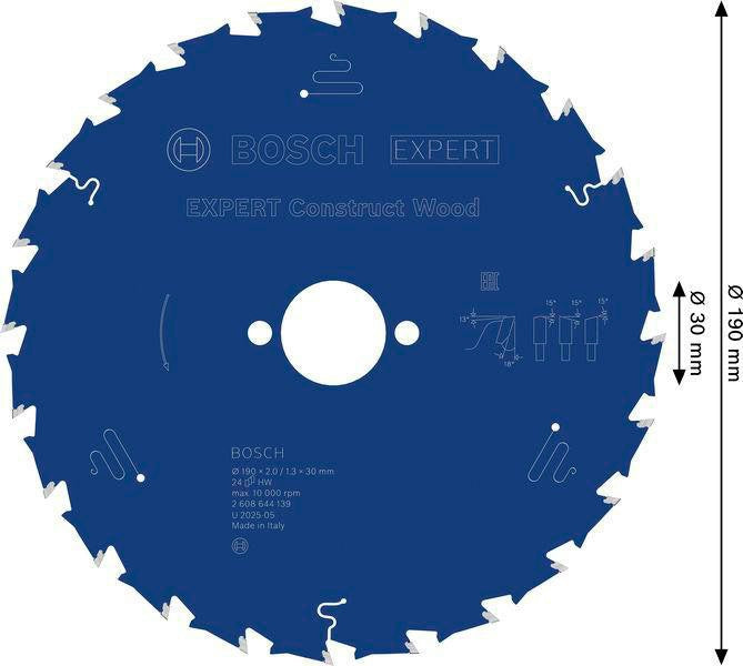 BOSCH Kreissägeblatt Expert for Construct Wood 165 mm, 24 Zähne, WZ, Bohrung 20 mm – für Holz mit Fremdkörpern