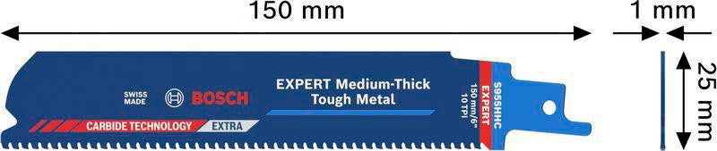BOSCH Säbelsägeblatt S955HHC Tough Metal 150 mm – Carbide Technology für Medium-Thick Metal