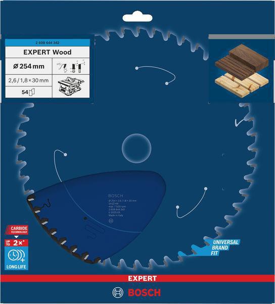 Bosch Kreissägeblatt Expert for Wood AD 254 mm Z54 WZ – für Tischkreissägen
