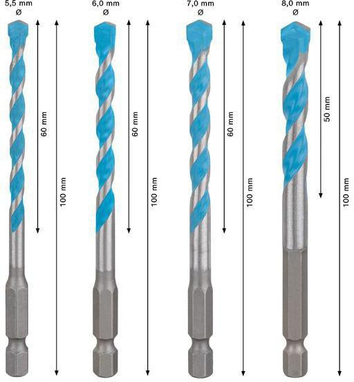 Bosch EXPERT HEX-9 Multi Construction Bohrer-Set 4-teilig Ø 4/5/6/8 mm