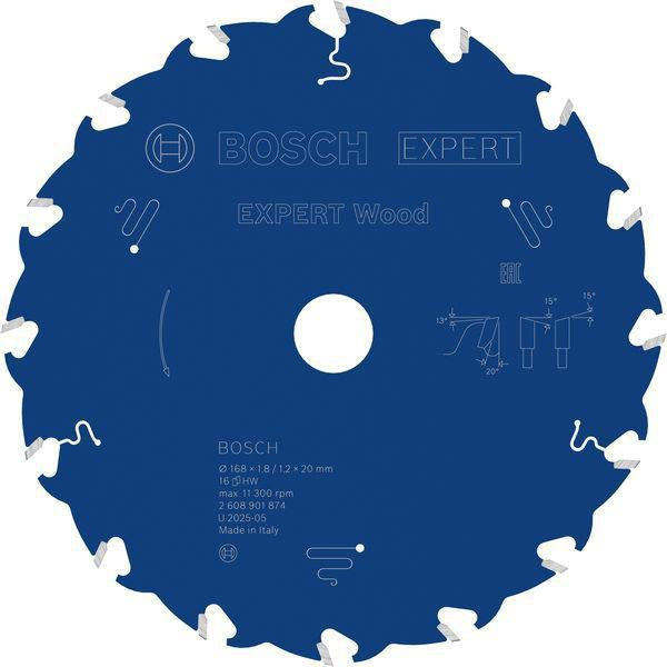BOSCH Kreissägeblatt EXPERT for Wood AD 168 mm Z.16 WZ – Für saubere Holzschnitte