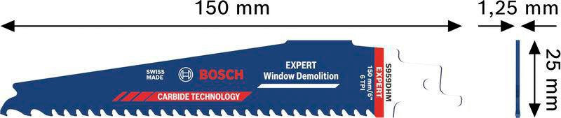 Bosch Expert Window Demolition S 956 DHM Säbelsägeblatt 150 mm Carbide für Holz, Kunststoff & Verbundwerkstoff