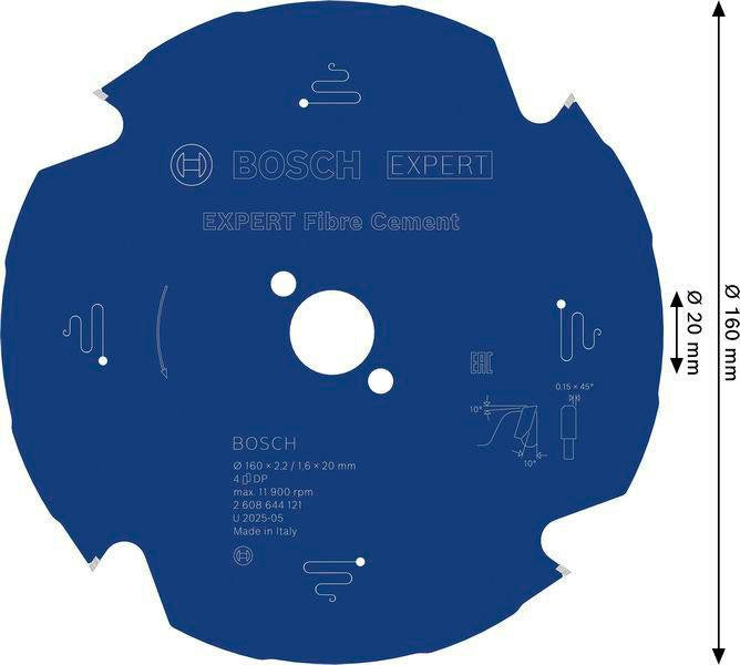 BOSCH Kreissägeblatt Expert for Fibre Cement AD 160 mm Z4 TCG – Für Faserzement