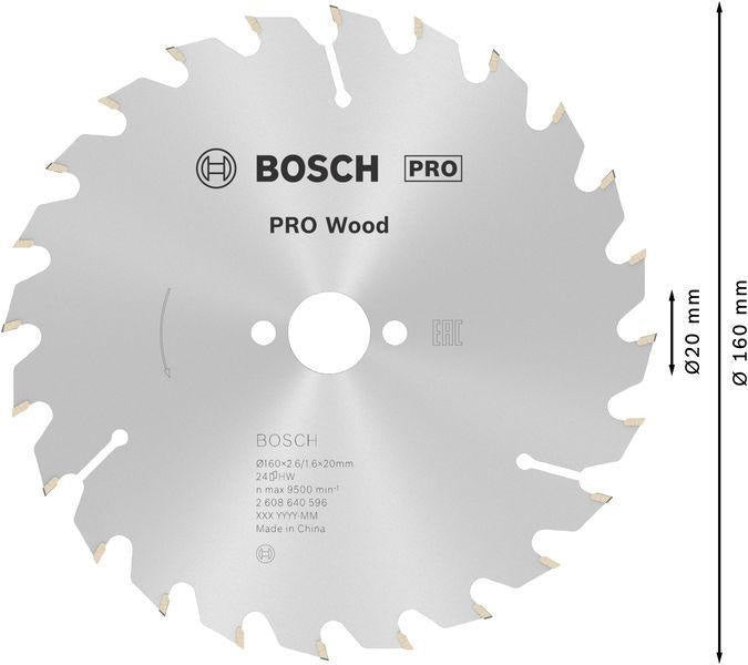 Bosch Kreissägeblatt PRO Wood AD 160 mm Z24 WZ für präzise Holzschnitte