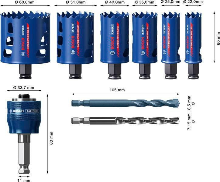 BOSCH Lochsägen-Set EXPERT Multi Material 8-teilig 22-68 mm Carbide Technology