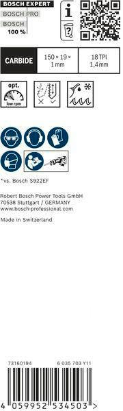 Bosch Expert Thin Tough Metal Säbelsägeblatt S522EHM 115 mm TPI 18 für Edelstahl