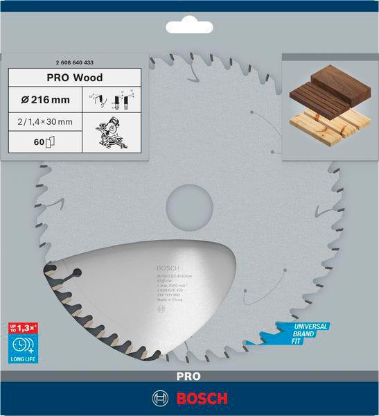 BOSCH Kreissägeblatt PRO Wood AD 216 mm Z48 WZ/N für Kapp- und Gehrungssägen